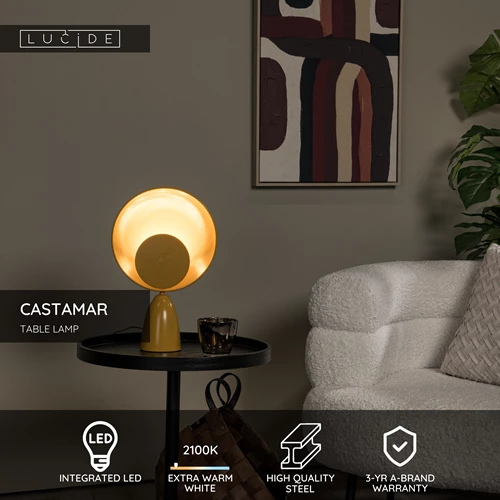 Lucide CASTAMAR - Table lamp - Ø 25,5 cm - LED - 1x8W 2100K - Ocher Yellow - USP